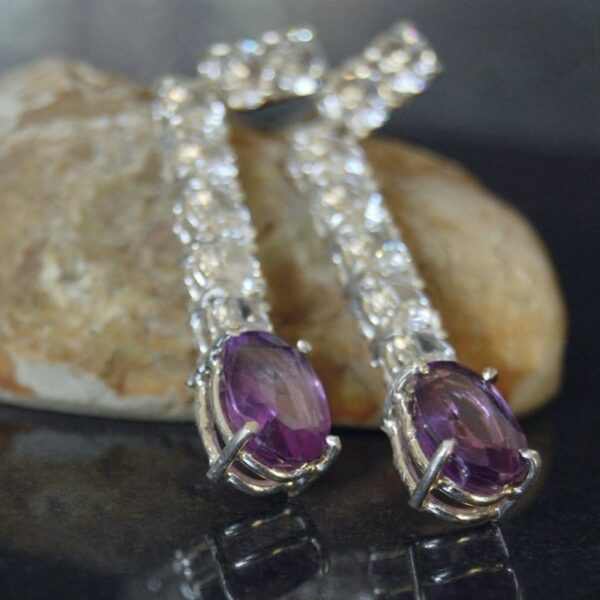 Amethyst and Cubic Zirconia Sterling Silver Earrings