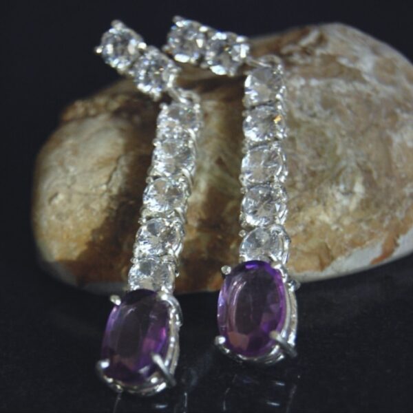 Amethyst and Cubic Zirconia Sterling Silver Earrings - Image 2