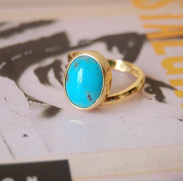 Turquoise Haven Sterling Silver (gold plated) Feroza Ring - Image 2