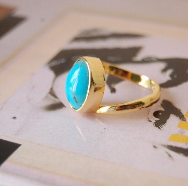 Turquoise Haven Sterling Silver (gold plated) Feroza Ring - Image 3